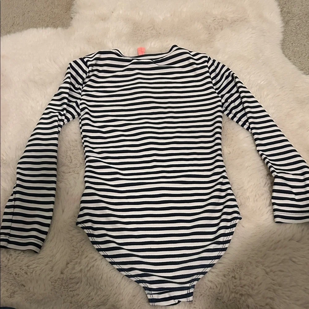 GAP Black and White Striped Kids bathing suit with coral Zipper